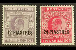 1902 - 05  12pi On 2s6d Lilac And 24pi On 5s Bright Carmine, SG 11/12, Very Fine And Fresh Mint. (2 Stamps) For More Ima - Brits-Levant