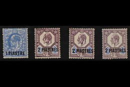 TURKISH CURRENCY  1905-08 1pi On 2½d Plus All Three 2pi On 5d, SG 13/14/14a/14ab, Fine Mint. (4 Stamps) For More Images, - Brits-Levant