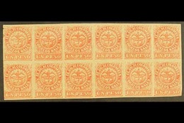 1868  1p Rose Red Type I, Scott 57b, An Impressive Mint BLOCK OF TWELVE (6 X 2), Several Lines Of Creasing And With Some - Colombia