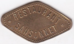 75 Paris Restaurant Sansonnet 5 Centimes, En Laiton Losange - Monétaires / De Nécessité