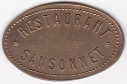 75 Paris Restaurant Sansonnet 10 Centimes, Laiton Ovale - Monedas / De Necesidad