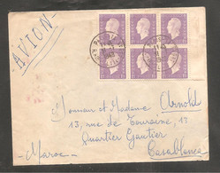 Enveloppe   Avec Un Bloc De 6  Du 1 Fr  Dulac  Bord De Feuille   Oblit  PARIS IX   1948 Pour Le  Maroc - 1944-45 Marianne Of Dulac