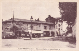 SAINT PRIEST  Place De L'Eglise Et La Gendarmerie  ( Plan Animé ) ( Sépia ) - Saint Priest