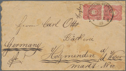 Hongkong: 1889, German Sea Post, Cover Bearing Vertical Pair 10pfg. Red With Adjacent Ms. "Hongkong" - Otros & Sin Clasificación