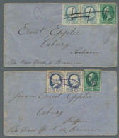 Vereinigte Staaten Von Amerika: 1880, 2mal 1c. Graublau Und 3 C. Grün, Federstrich-Entwertung, Viol. - Covers & Documents