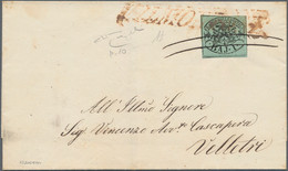 Italien - Altitalienische Staaten: Kirchenstaat: 1852. 1 Baj. Black On Light Green, Tied By Two Manu - Papal States