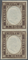 Italien - Altitalienische Staaten: Sardinien: 1859, 10c. Dark Chocolate Brown, Vertical Pair, Intens - Sardinia