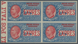 Italien: 1926, 2.50 L Blue/red Block Of Four Imperforated, Mint Never Hinged, Signed - Nuevos