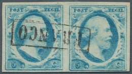 Niederlande: 1852, Wilhelm III., 5 Cent. Hellblau Auf Dickem Papier Im Waagerechten Paar Mit Zarter - Otros & Sin Clasificación