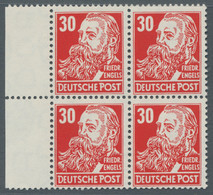 DDR: 1953, Persönlichkeiten, Friedrich Engels 30 Pfg. Rot Mit Wasserzeichen 2 Y Im Viererblock Mit L - Unused Stamps