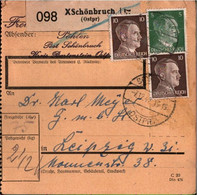 ! 1943 Schönbruch, Kreis Bartenstein In Ostpreußen Nach Leipzig, Paketkarte, Deutsches Reich, 3. Reich - Brieven En Documenten