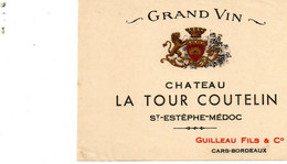 Etiquette De Vin Château La Tour Coutelin. St-Estèphe-Médoc. Années 50. - Bordeaux