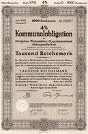 Germany - Berlin 1943-4 % Kommunalobligation Der Deutschen Wohnstätten-Hypothekenbank Aktiengesellschaft 1000 Reichsmark - Banca & Assicurazione