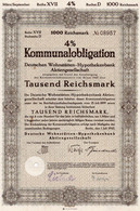 Germany - Berlin 1943-4 % Kommunalobligation Der Deutschen Wohnstätten-Hypothekenbank Aktiengesellschaft 1000 Reichsmark - Banque & Assurance