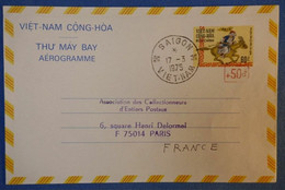416 VIETNAM 1975 LETTRE DERNIER AEROGRAMME SUD AV OCCUPATION NORD POUR PARIS +50D - Viêt-Nam
