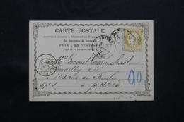 FRANCE - Carte Précurseur De Amiens Pour Paris En 1874, Affranchissement Cérès 15ct, Cachet Commercial Au Dos  - L 75370 - Vorläufer