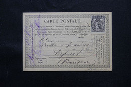 FRANCE - Carte Précurseur De Paris Pour L'Allemagne En 1876, Affranchissement Sage 15ct - L 75382 - Vorläufer