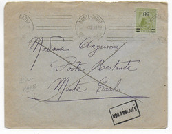 1929 - MONACO - ENVELOPPE Avec MECA De MONTE-CARLO => POSTE RESTANTE - NON RECLAME - Marcofilia