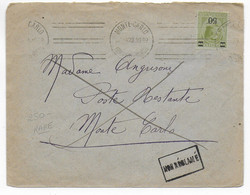 1929 - MONACO - ENVELOPPE Avec MECA De MONTE-CARLO => POSTE RESTANTE - NON RECLAME - Storia Postale