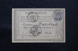FRANCE - Carte Précurseur De Troyes En 1877 Pour Bar / Aube, Affranchissement Sage 15ct - L 75405 - Vorläufer
