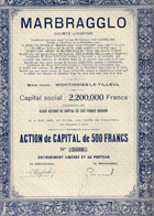 Action De Capital De 500 Francs Au Porteur - Marbragglo - Montignies-Le-Tilleul 1928. - Industrie