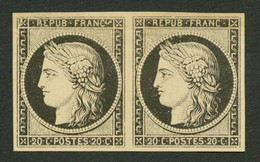 Paire 20c Noir Sur Jaune (n°3) Neuf Sans Gomme (*). Variété "Fleuron Brisé" Coin Supérieur Gauche. Signé CALVES + SCHELL - 1849-1850 Ceres