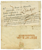 LUXEMBOURG - DEBOURSE : An 4 (1796) Rarissime étiquette "LETTRE RENVOYEE à DIEULEFIT Pour Meilleure Adresse, ROUTE DE MA - Other & Unclassified