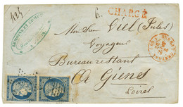 1852 Paire 25c CERES (n°4) Touchée à Gauche Obl. ETOILE + BUREAU CENTRAL En Rouge Sur Enveloppe CHARGEE. RARE. TTB. - 1849-1850 Ceres