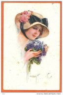 E034, * USABAL: CUTE YOUNG WOMAN With BUNCH OF FLOWERS In Her HAND * SENT With STAMP 1920 - Usabal