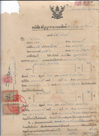 ThaÏlande Ancien Timbre(s) Fiscal Sur Document. - Thaïlande