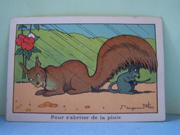 LES ILLUSTRATEURS. B. RABIER. FANTAISIE. LES ANIMAUX. "POUR S'ABRITER DE LA PLUIE". PUBLICITE BLEDINE JACQUEMAIRE. - Rabier, B.