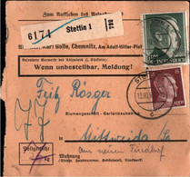 ! 1942 Stettin Nach Mittweida, Paketkarte,  Deutsches Reich, 3. Reich - Storia Postale