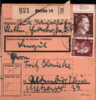 ! 1942 Stettin Nach Altenburg, Bogenrand, Paketkarte,  Deutsches Reich, 3. Reich - Storia Postale