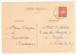 TOURTOIRAC Dordogne Carte Postale Entier 80c Pétain Yv 512-CP1 Ob 11 9 1941 - Cachets Manuels