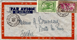 1938- Enveloppe  PAR AVION Affr.  3,65 F  Oblit. Ambulant TAMATAVE  TANANARIVE N° 2 - Briefe U. Dokumente