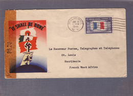 Lettre Patriotique Aff 5c Drapeau "France" ʘ Malverne  (NY) 15.01.1944 ->St Louis (SN)- Zensur /Censored/Censure US 9820 - Militaria