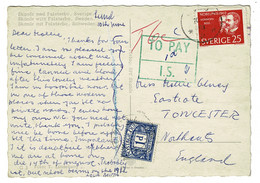 Ref 1421  -  1963 Postage Due Postcard - Sweden To Towcester Special To Pay I.S. Box & Stamp - Strafportzegels