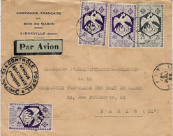 1942- Env. à En-tête  PAR AVION De Libreville Affr. 11 F  Avec Contrôle  A E F  Commission C - Covers & Documents
