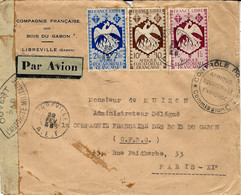 1942- Env. à En-tête  PAR AVION De Libreville Affr. 13 F  Avec Contrôle  A E F  Commission C - Covers & Documents