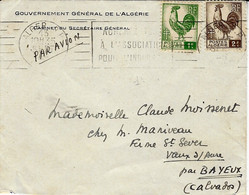 1945- Enveloppe à En-tête  Par Avion  Affr. Cocq à 3 F  D'Alger Pour La France - Lettres & Documents