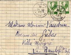 1945- Enveloppe à En-tête  Par Avion  Affr. Cocq à 3 F  D'Alger Pour  La Baule - Lettres & Documents