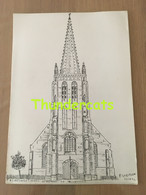 ORIGINELE GROTE TEKENING DOOR PAUL GHYSELEN GHIJSELEN 1992 ELVERDINGE IEPER YPER ST PIETERS EN PAULUSKERK - Dessins