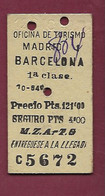 051120 - TICKET ESPAGNE Oficina De Turismo MADRID BARCELONA 1a Clase C5672 121 Pts - Europa