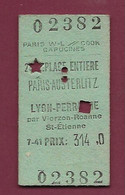 051120 - TICKET TRANSPORT - 1942 Paris W-L Cook Capucines - 2 Place Entière PARIS AUSTERLITZ LYON PERRACHE Prix 314 0238 - Europa