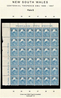 New South Wales 1888-90 Emu 2d Centennial Opt OS Corner Block Of 36, Mostly MNH - Nuovi