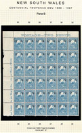 New South Wales 1888-90 Emu 2d Centennial Opt OS Corner Block Of 36, Mostly MNH - Nuevos