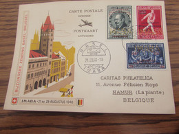 2 Cartes Postales Avec Timbres De L'AVIATION Perforés IMABA En 1948. Oblitérées BASEL Et BXL-BASEL. - Briefe U. Dokumente