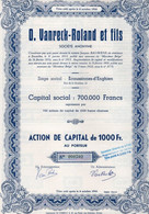 Action De Capital De 1000 Frcs Au Porteur - Mobilier - Immobilier O.Vanreck-Roland Et Fils - Ecaussinnes-d'Enghien 1955. - Bank & Insurance