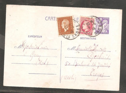 CP Entier Postal  1,20  IRIS  + 1 Fr Mazelin + 30 C  Dulac  Oblit GRAY   1946 - Postales Tipos Y (antes De 1995)