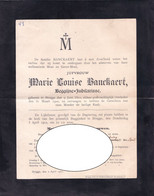 BEGUINE - BEGUINAGE - BEGIJNE * MARIE LOUISE BANCKAERT * BRUGES 1810° - 1902 + BEGUINAGE BRUGES - - Décès